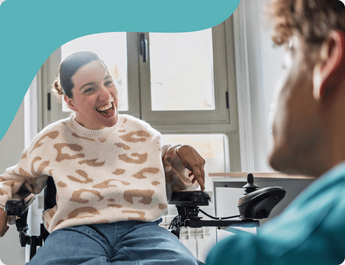 Person using a wheelchair in a bright home setting